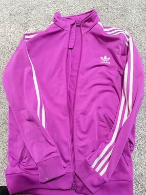 adidas Magenta Track Jacket with White Stripes